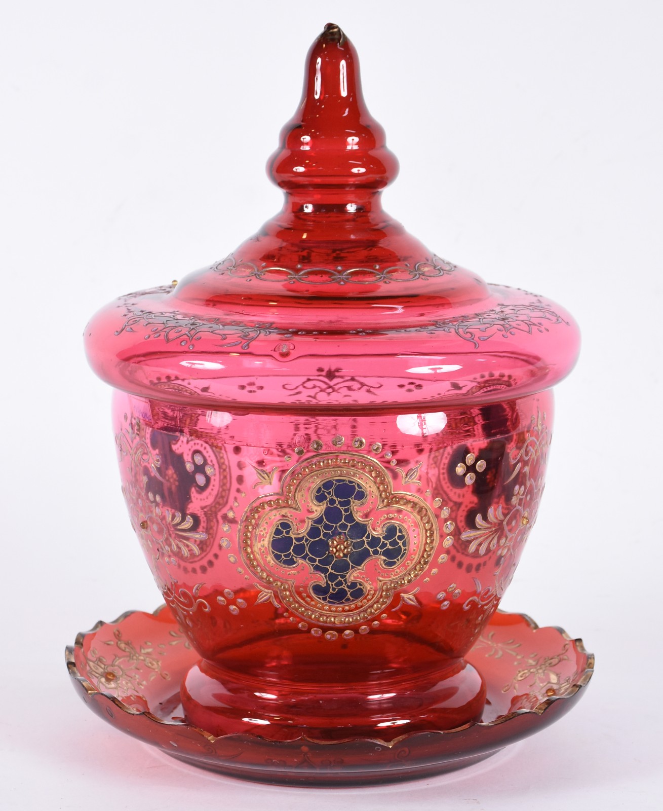 Grande potiche de cristal europeu na cor rosa, ricamente decorado com... - foto 1 de 7