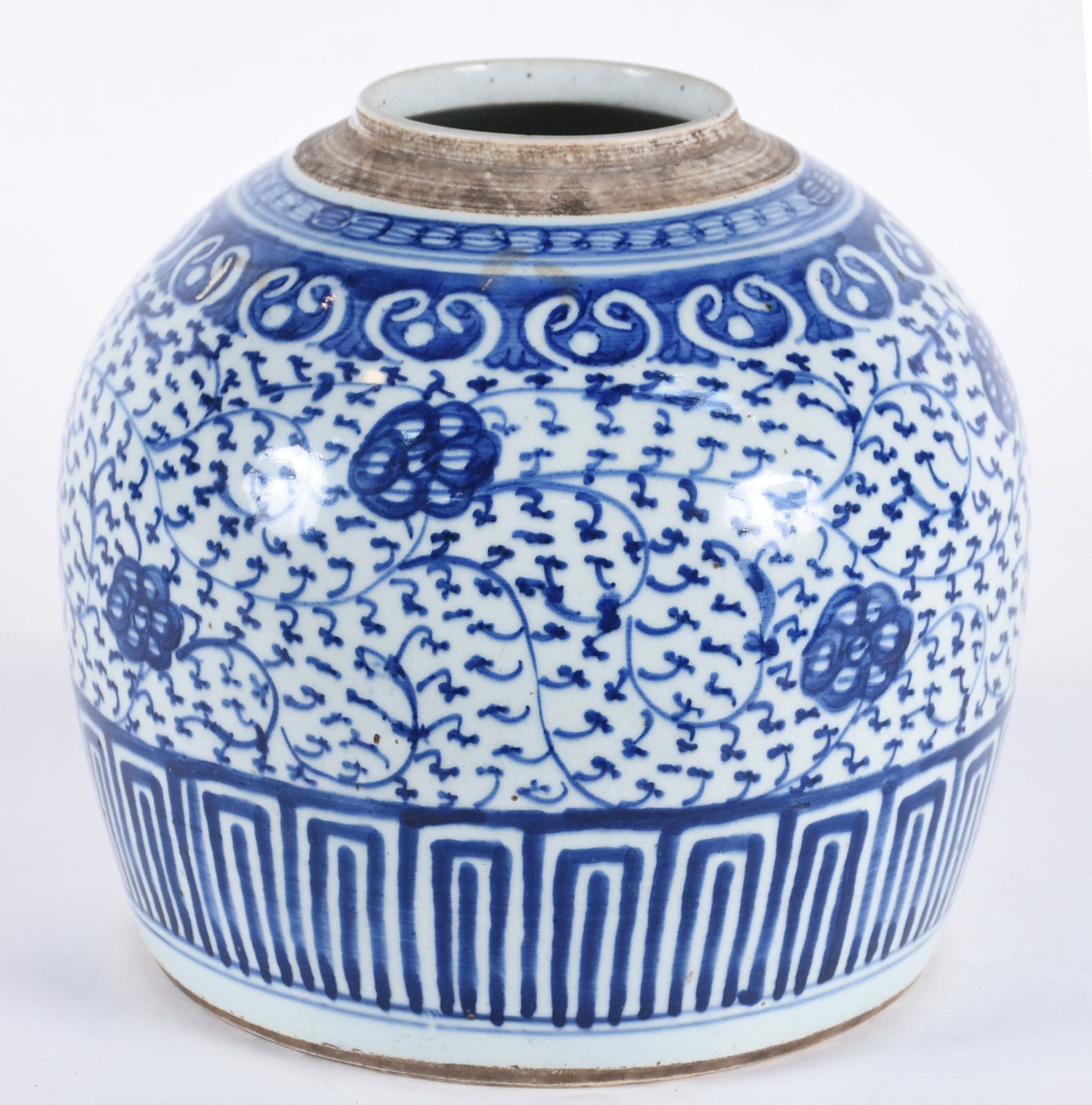 Vaso antigo de porcelana chinesa azul e branca, base com selo... - foto 1 de 4