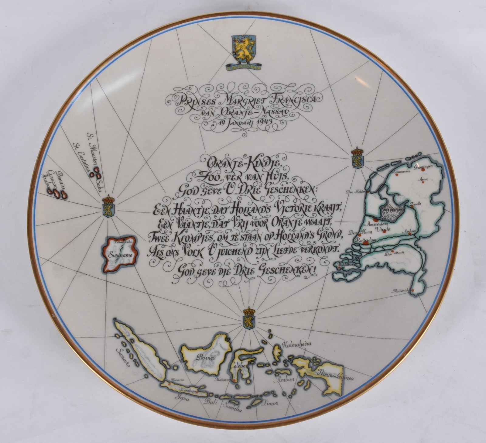 Prato americano de porcelana com história da Holanda. - foto 1 de 6