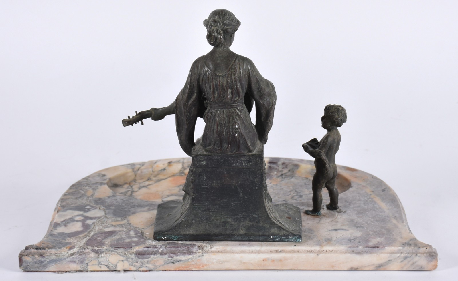 Tinteiro base de mármore e 2 figuras de petit bronze. - foto 4 de 5