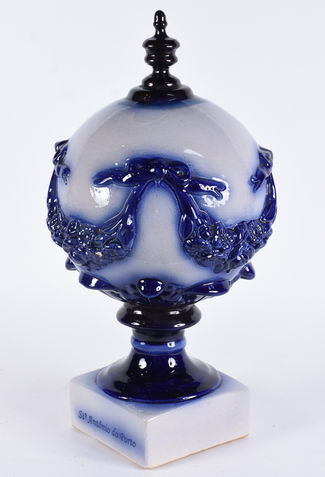 Grande pinha de cerâmica vitrificada azul borrão, marcada "Santo... - foto 2 de 7