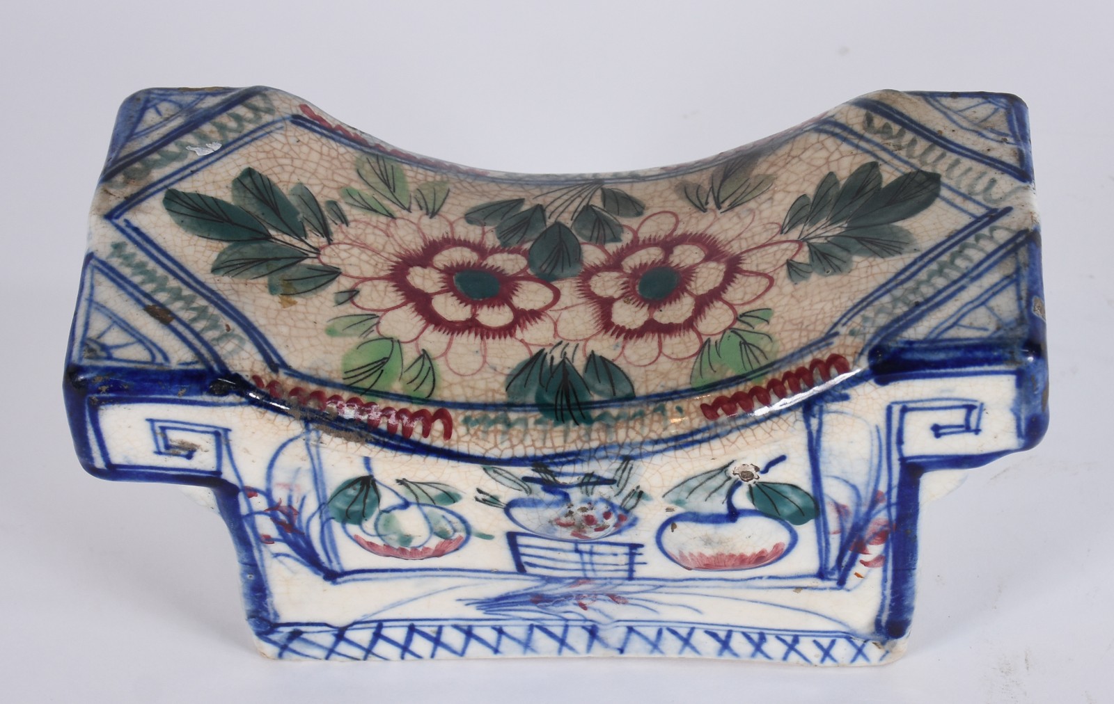Antiga almofada de porcelana chinesa decorada em tons de azul, selo... - foto 3 de 7
