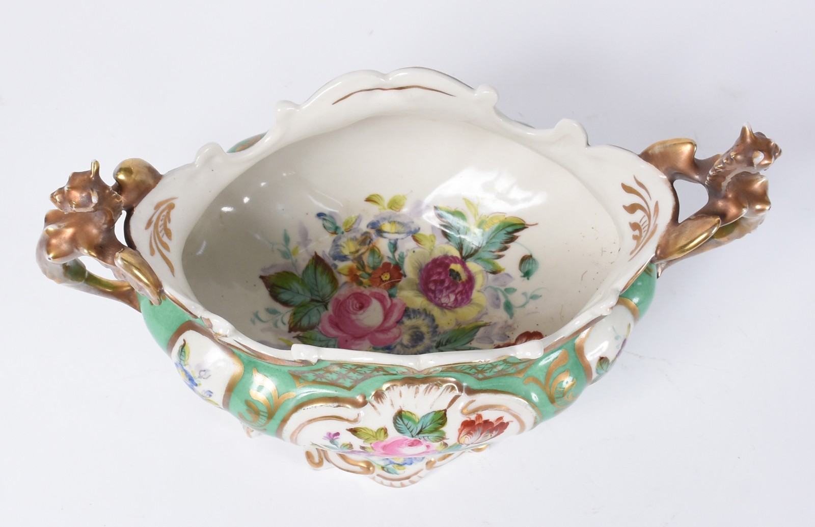 Centro de mesa de porcelana francesa de Sèvres, fundo verde com... - foto 2 de 6