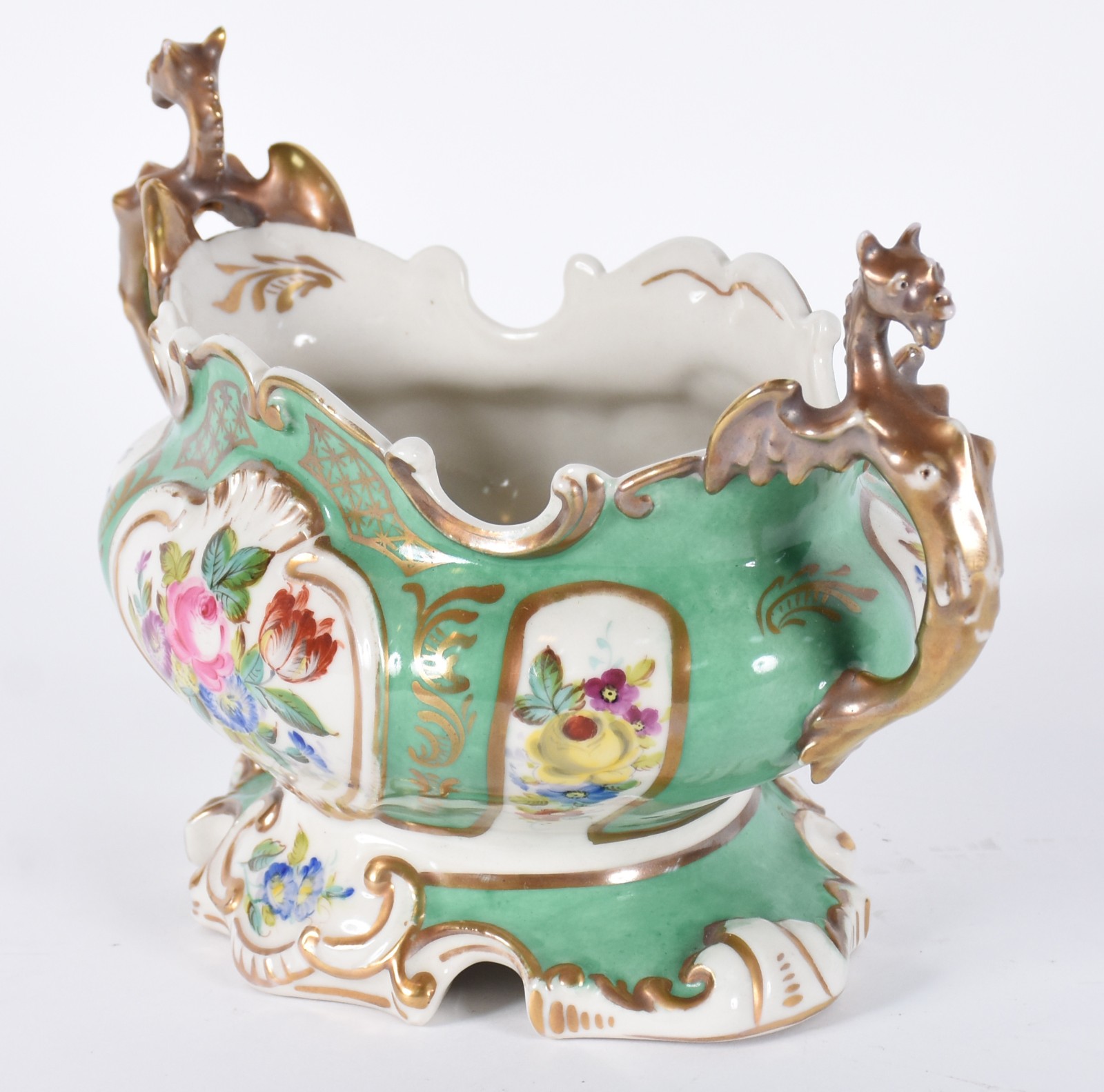 Centro de mesa de porcelana francesa de Sèvres, fundo verde com... - foto 3 de 6
