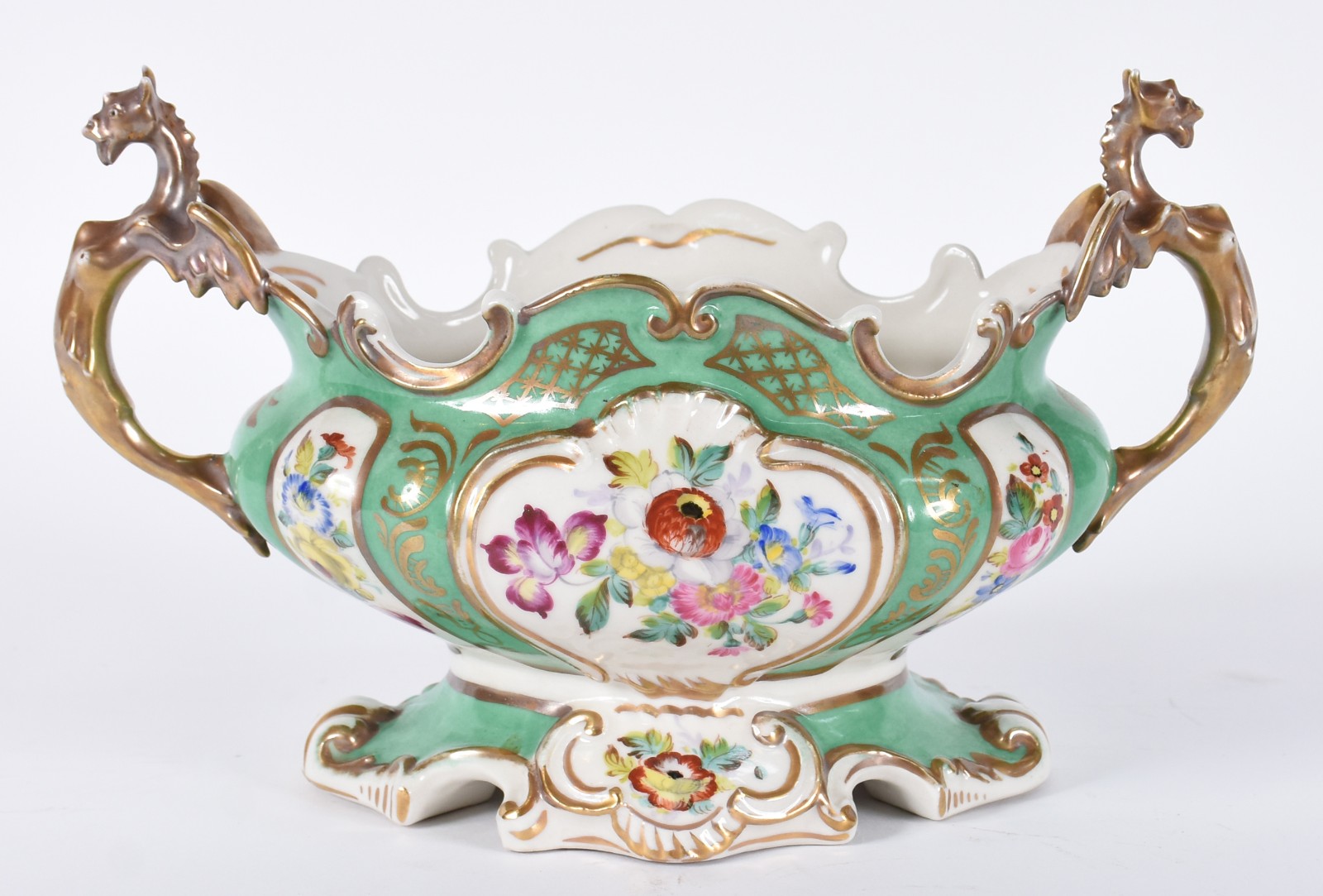 Centro de mesa de porcelana francesa de Sèvres, fundo verde com... - foto 4 de 6