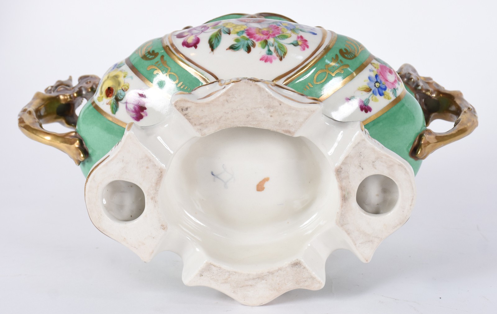 Centro de mesa de porcelana francesa de Sèvres, fundo verde com... - foto 5 de 6