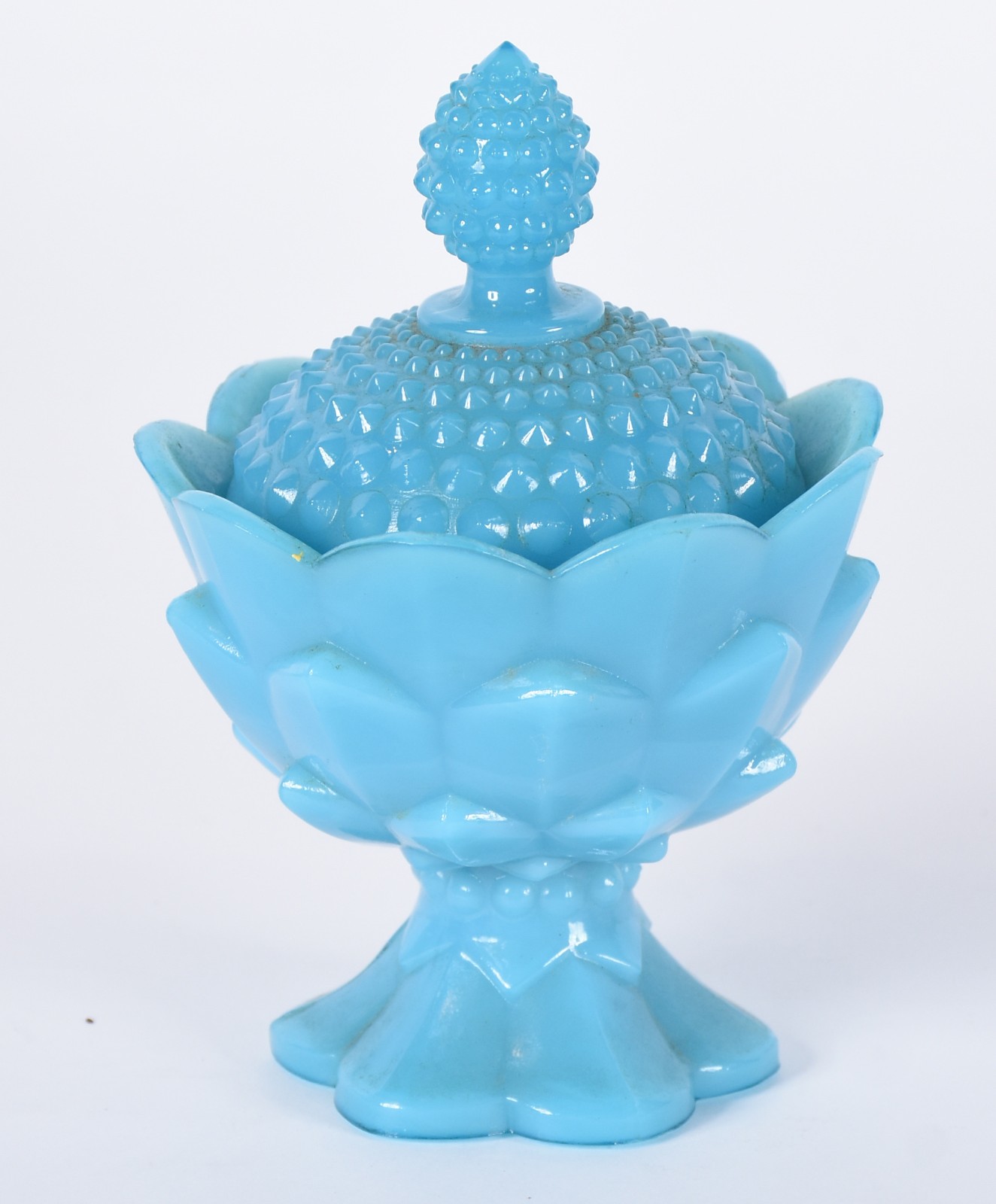 Bomboniere em opalina azul com base na forma de alcachofra e tampa em... - foto 1 de 4