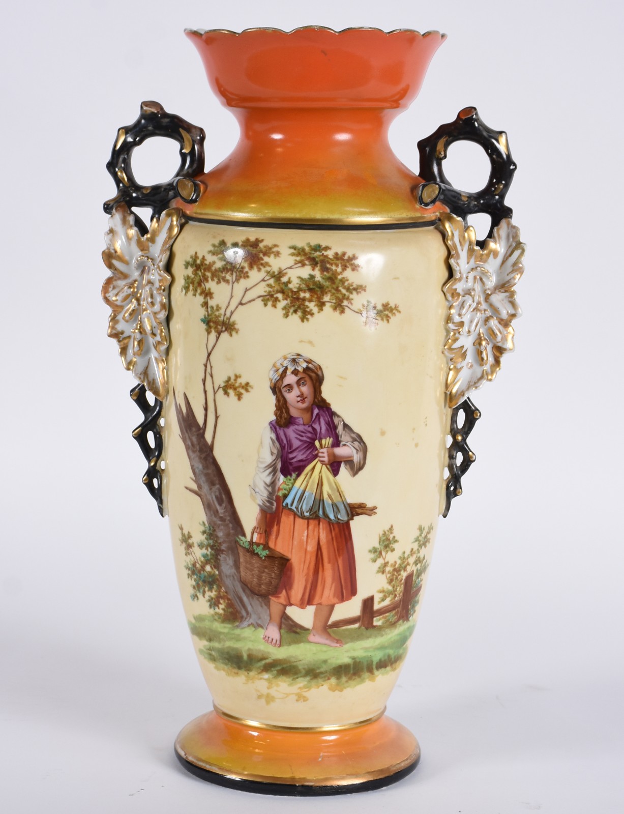 Vaso de porcelana francesa Velho Paris, fundo em tons de laranja... - foto 1 de 8