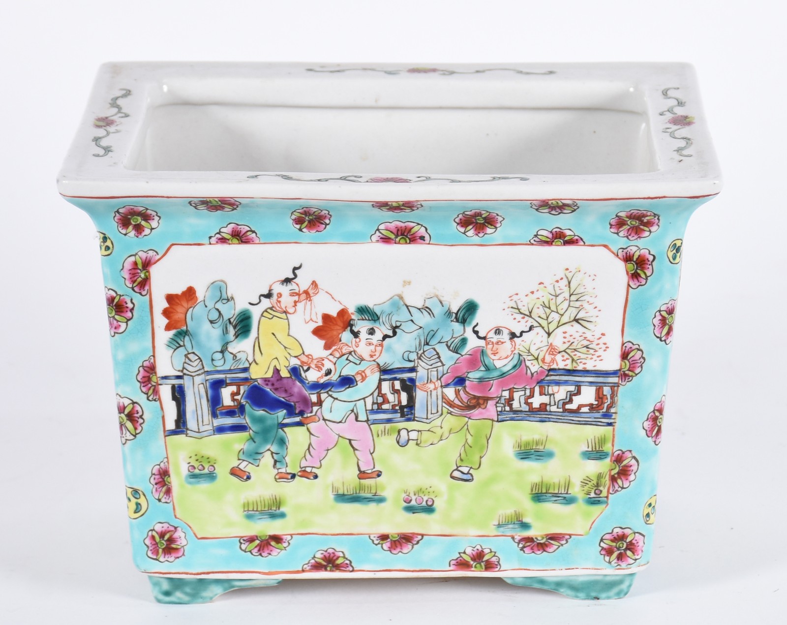 Cachepot antigo de porcelana chinesa decorado com figuras de crianças... - foto 1 de 5
