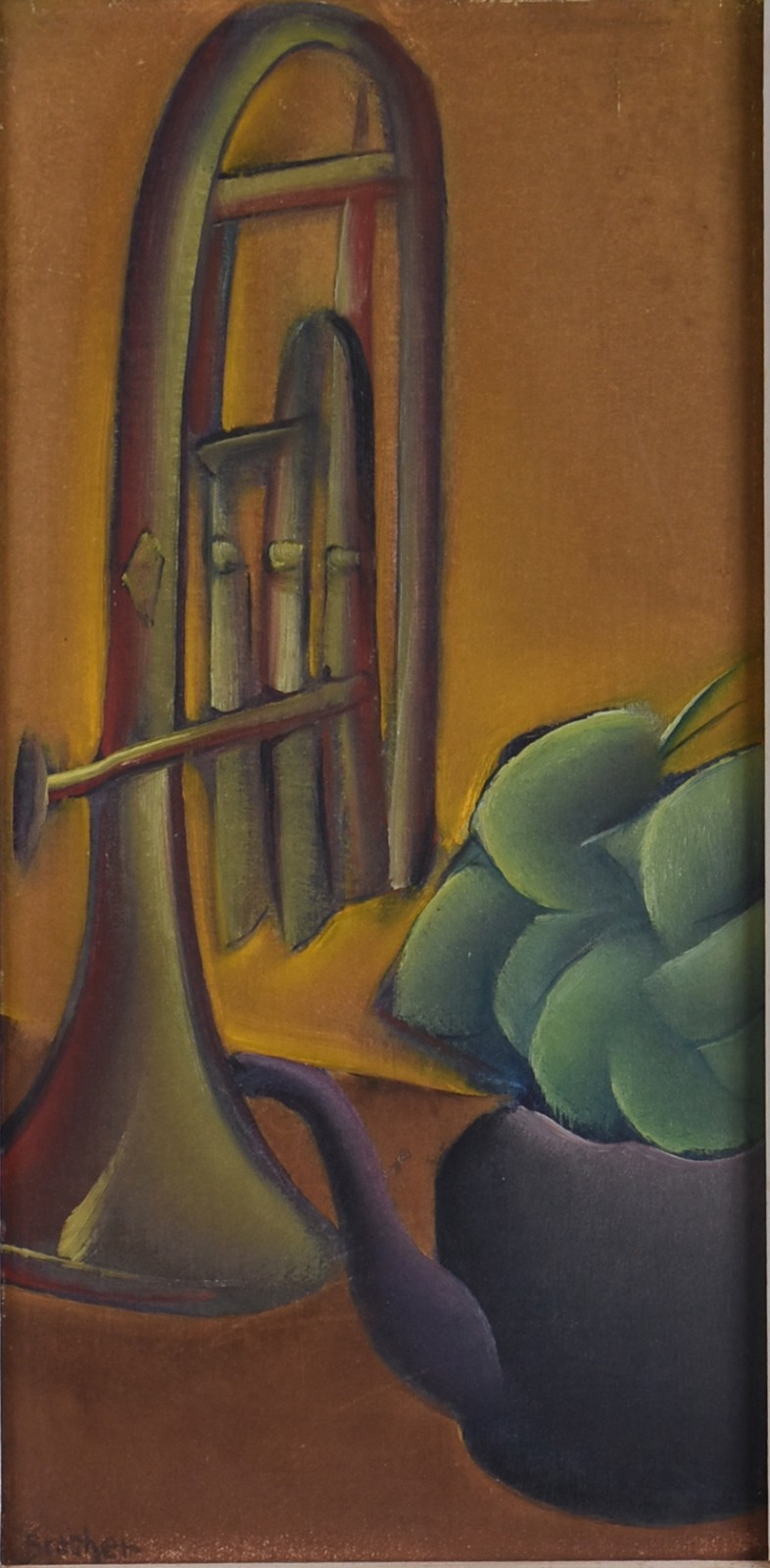 Carlos Bracher (1940), Corneta e chaleira com flores - foto 1 de 6