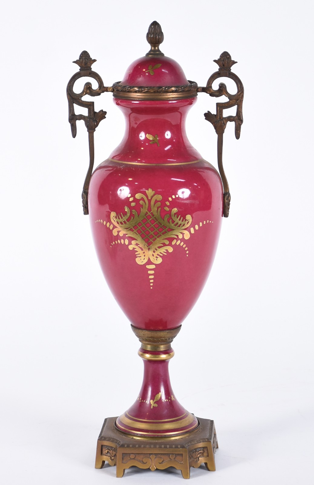 Ânfora em porcelana francesa de Sèvres, fundo na cor rosa com cena... - foto 5 de 7