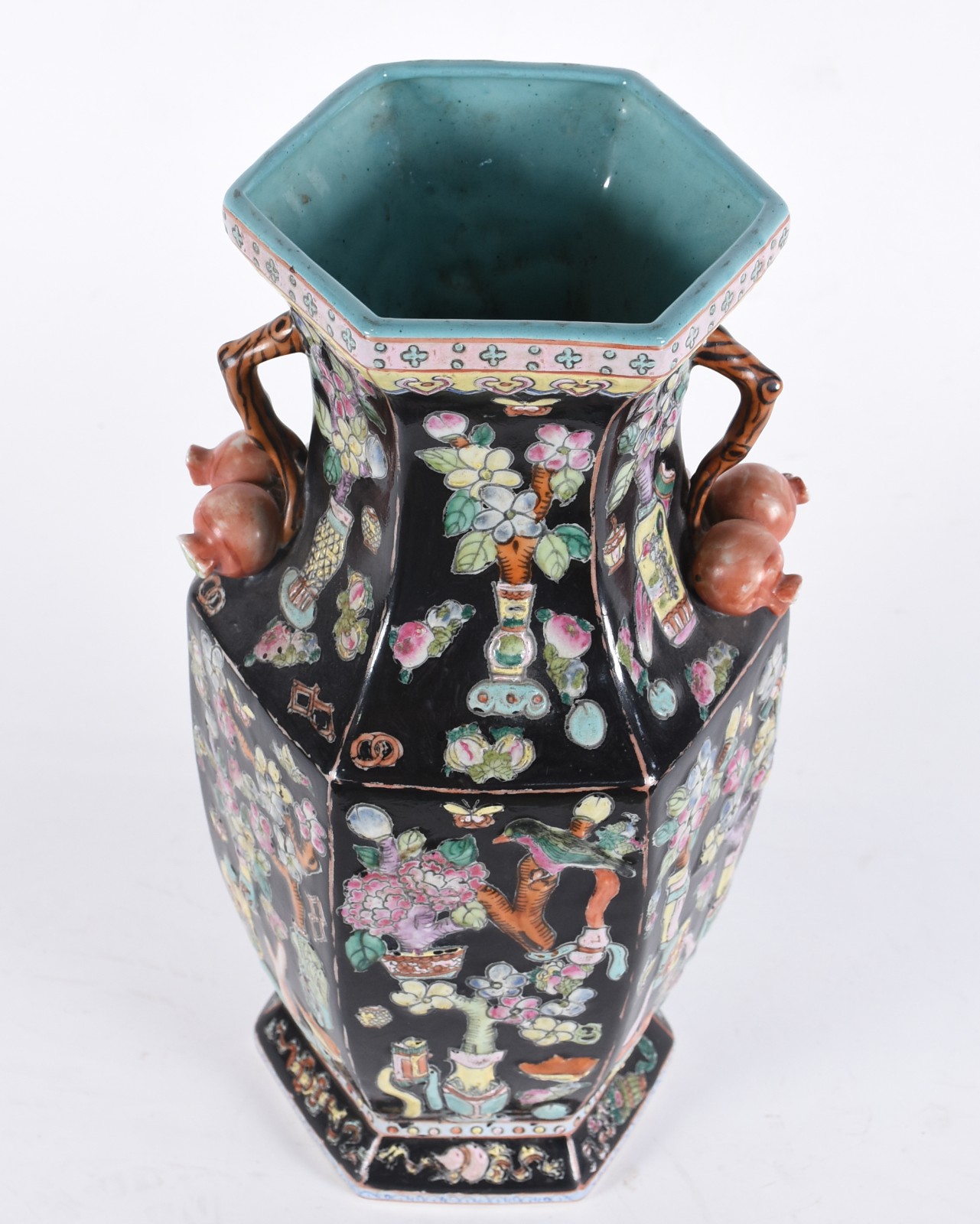 Vaso antigo de porcelana chinesa, feitio sextavado, decorado com... - foto 2 de 6
