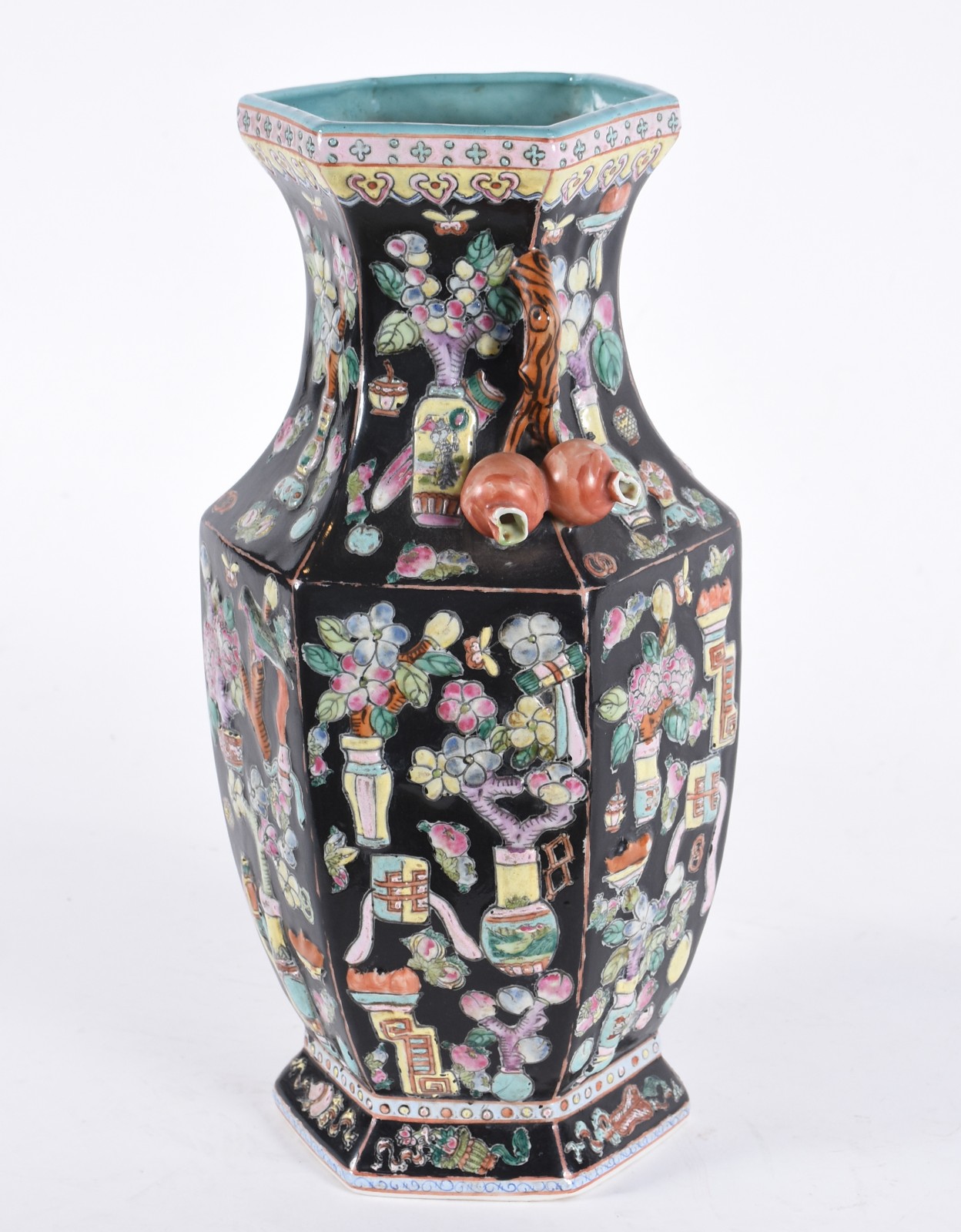 Vaso antigo de porcelana chinesa, feitio sextavado, decorado com... - foto 3 de 6