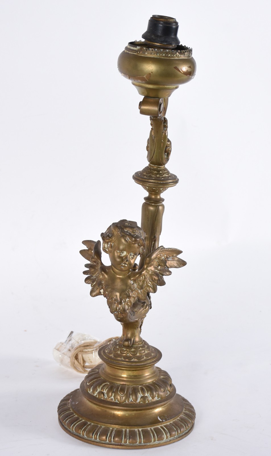 Luminária francesa em bronze com detalhe representando cabeça de anjo. - foto 2 de 6