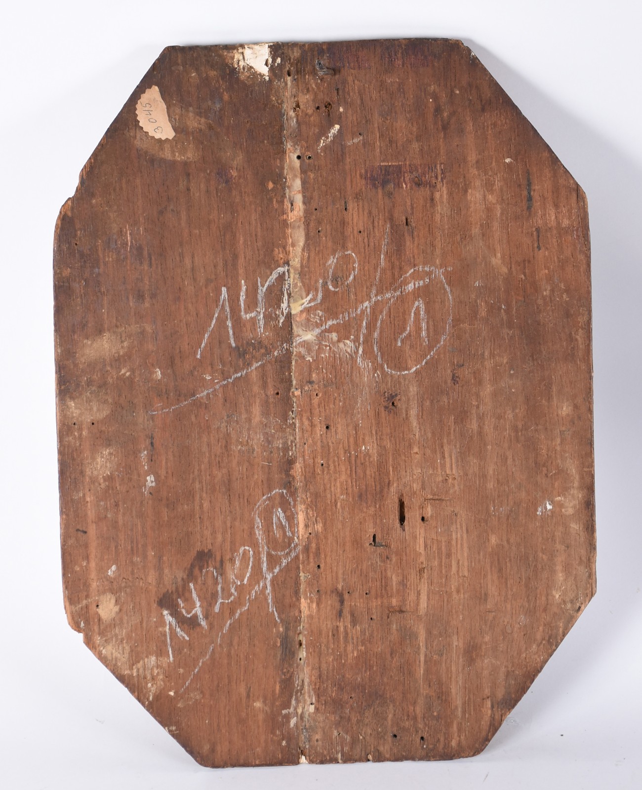 Placa antiga de madeira policromada no formato octogonal, realçado... - foto 4 de 4