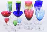 Saint Louis (1586),  - Conjunto Saint Louis composto de: 8 para vinho tinto (um azul e um rosa com bicado na borda), 5 para licor, 4 flutes, 2 taças de champagne diversas co