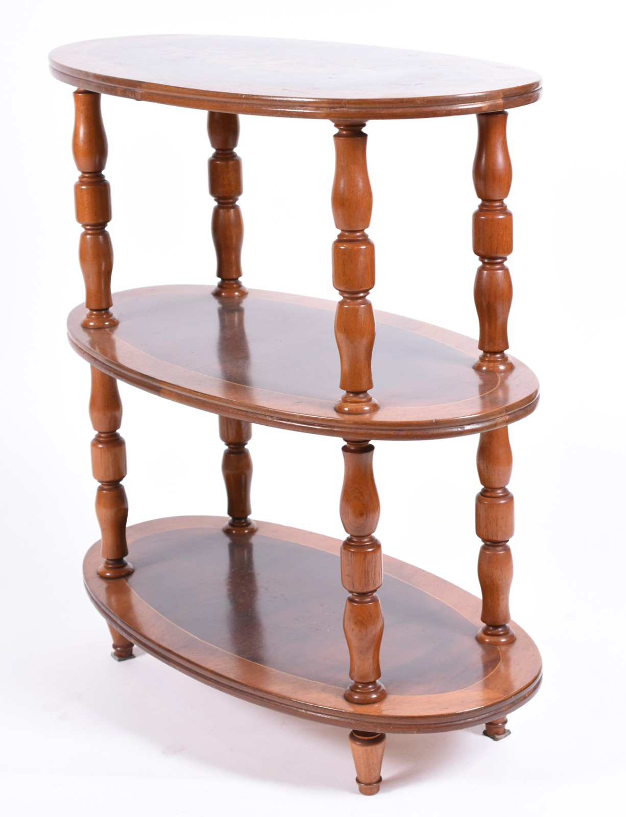 Mesa auxiliar de madeira nobre no feitio oval com 3 platôs ligados... - foto 1 de 5