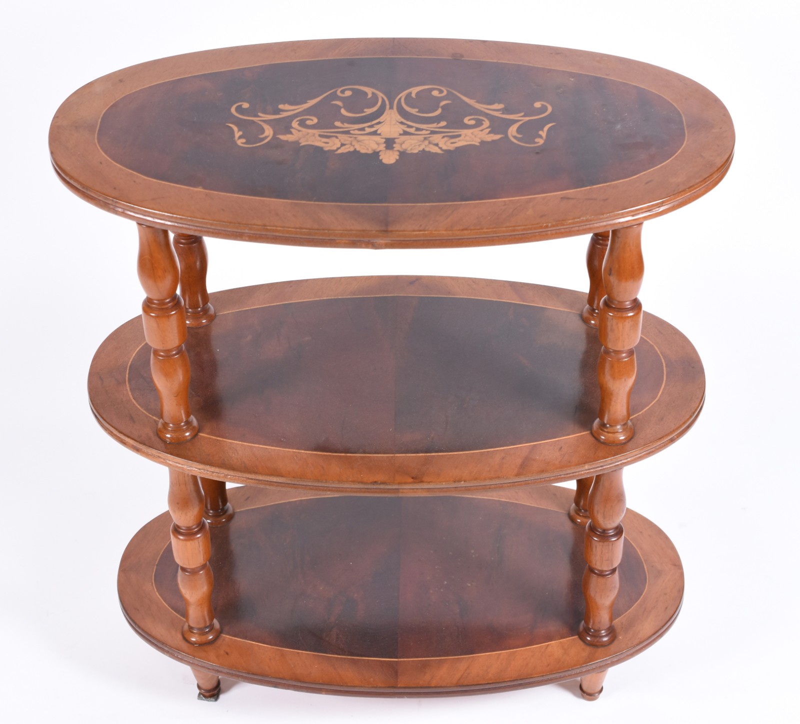 Mesa auxiliar de madeira nobre no feitio oval com 3 platôs ligados... - foto 2 de 5