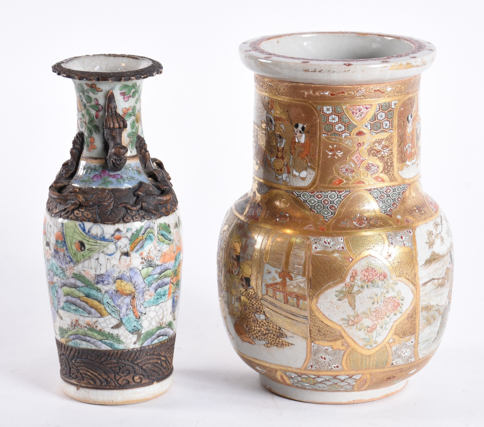 Dois vasos de faiança japonesa de Satzuma, modelos diversos, sendo um... - foto 3 de 7