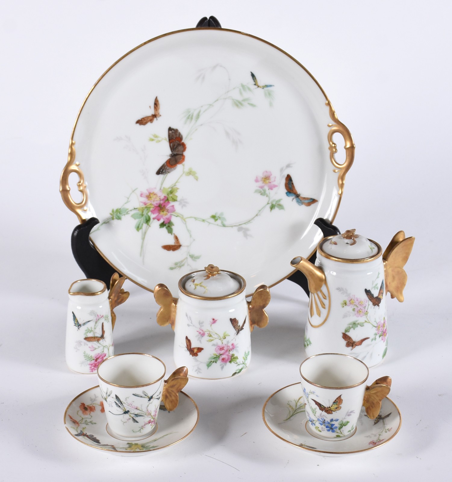 Tête-à-tête de porcelana francesa decorada com borboletas e flores em... - foto 2 de 7