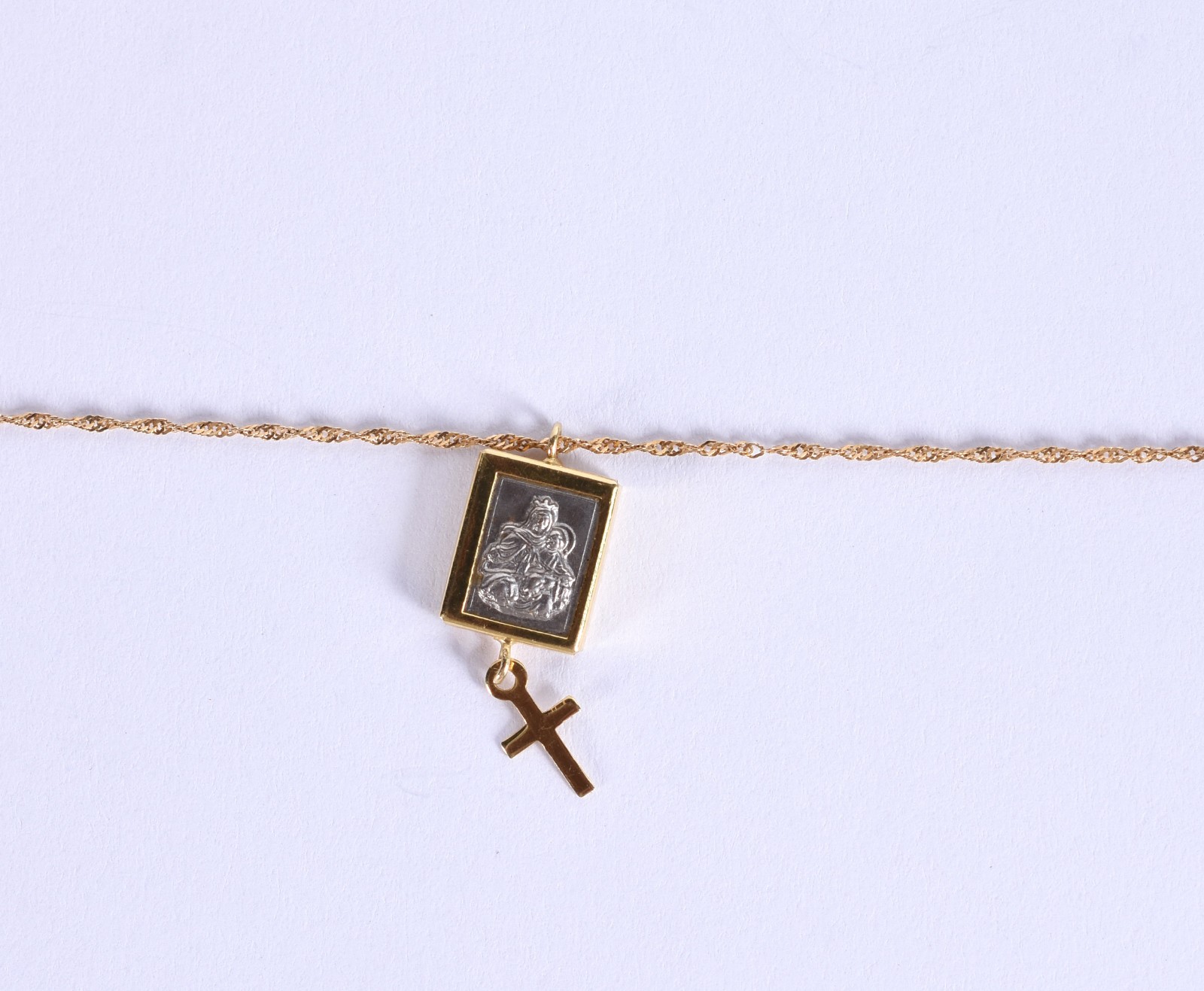 Cordão de ouro 18k contrastado 750 mls com placa de Nossa Senhora com... - foto 1 de 5