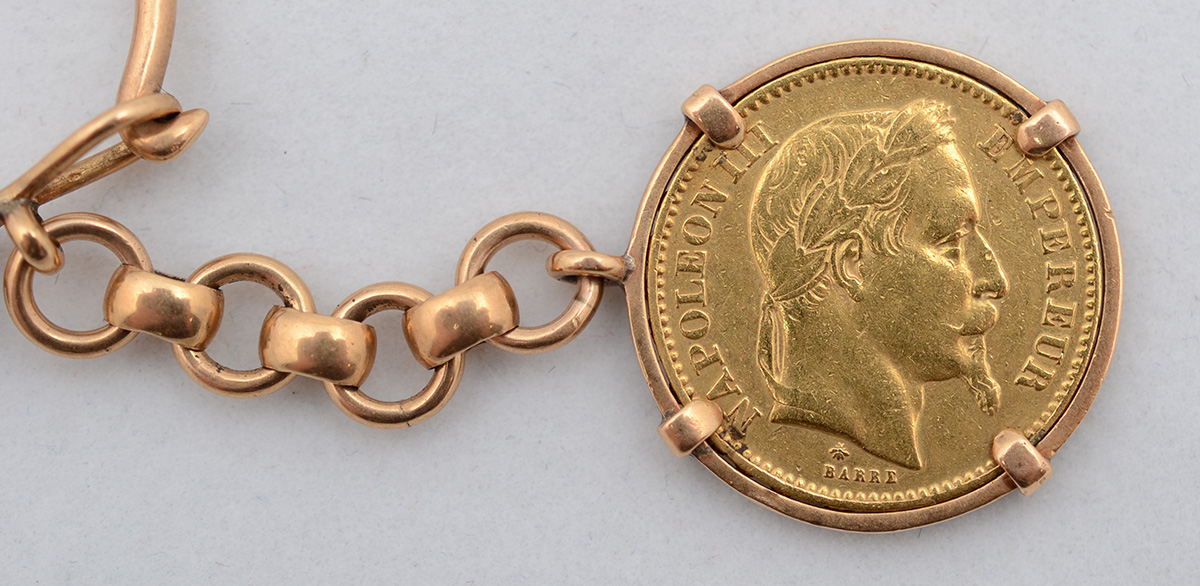 Chaveiro de ouro amarelo 18 k com moeda francesa de 20 francos. Peso... - foto 2 de 3