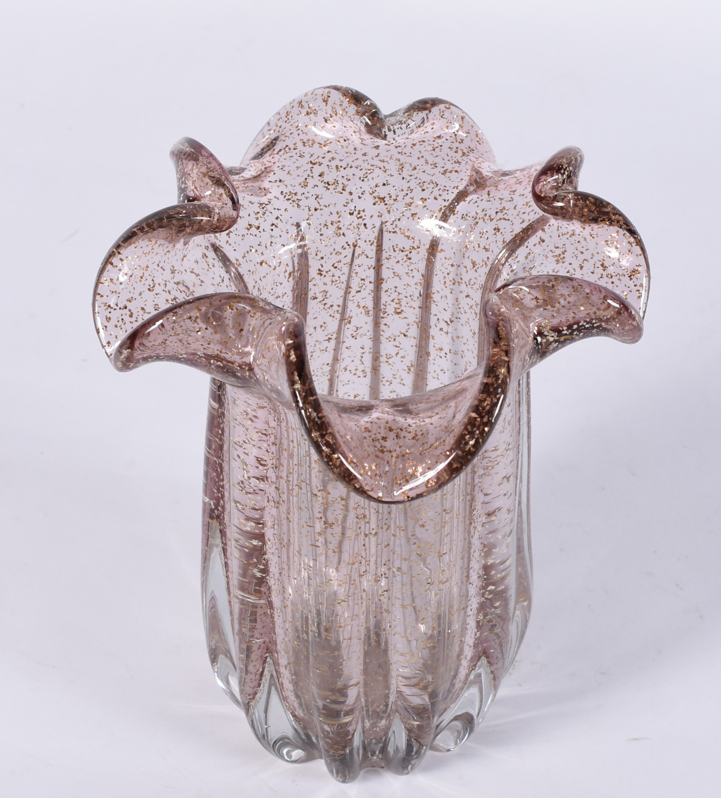 Vaso de vidro decorativo na cor lilás cm pó de ouro. - foto 1 de 3