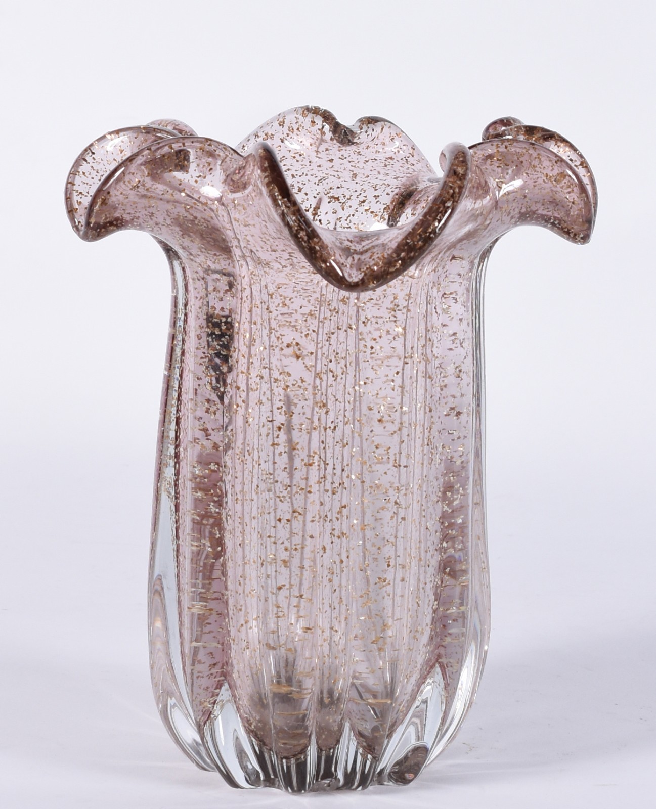 Vaso de vidro decorativo na cor lilás cm pó de ouro. - foto 3 de 3