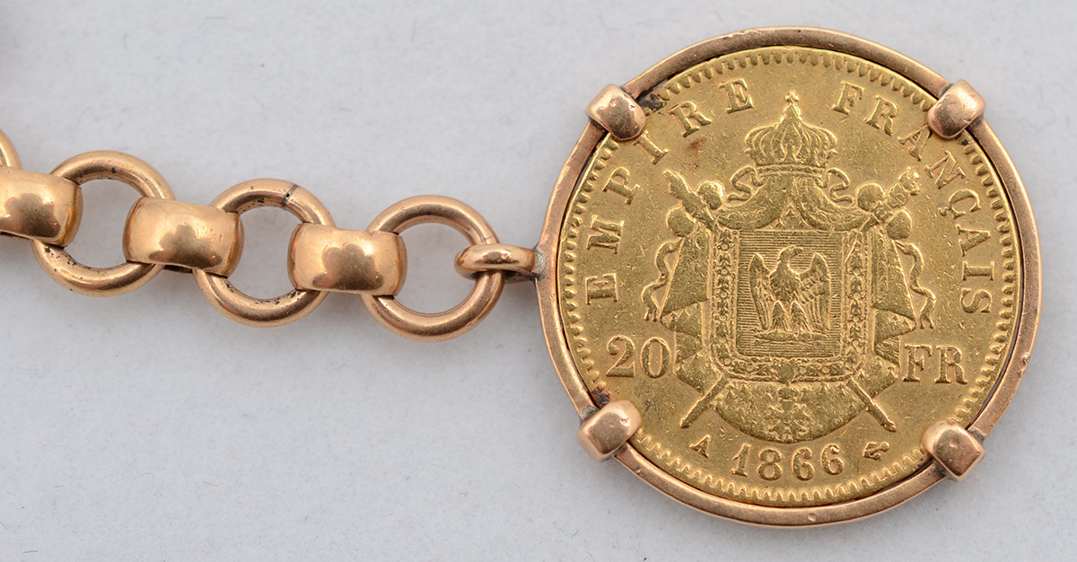 Chaveiro de ouro amarelo 18 k com moeda francesa de 20 francos. Peso... - foto 3 de 3