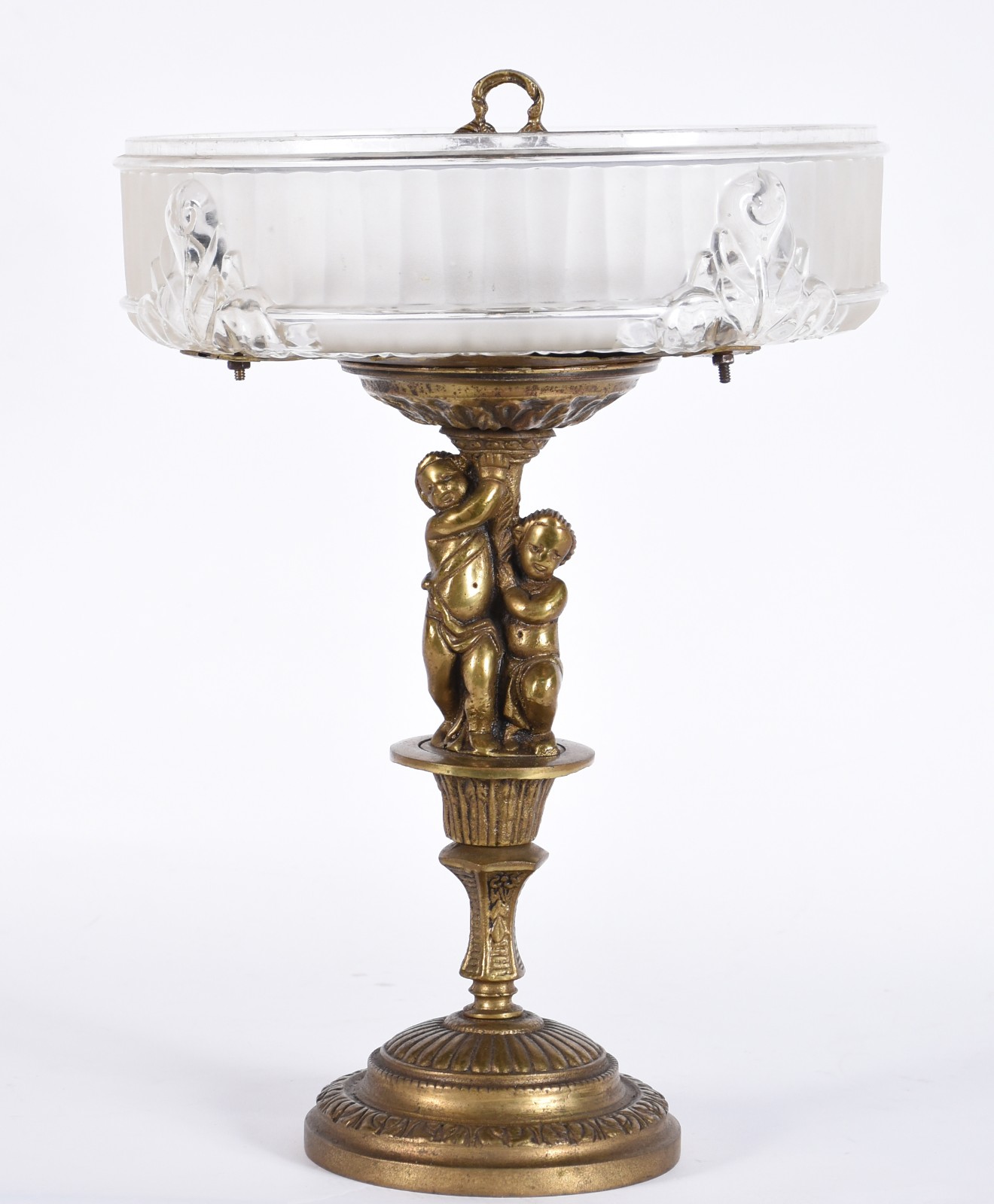 Fruteira de bronze com figuras de "Pucci" sustentando prato de... - foto 1 de 6
