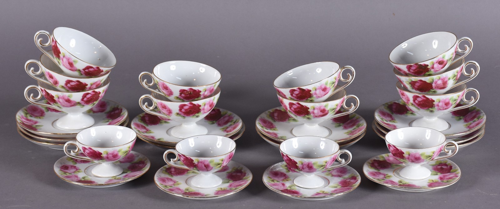 Conjunto de 10 xícaras de chá com pires e 4 xícaras de café com pires... - foto 1 de 5