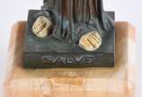 HANS DAMMANN (1867/1942), Salve - Escultura de bronze patinado com rosto, mãos, pés e frutos de marfim. Assinado na base.