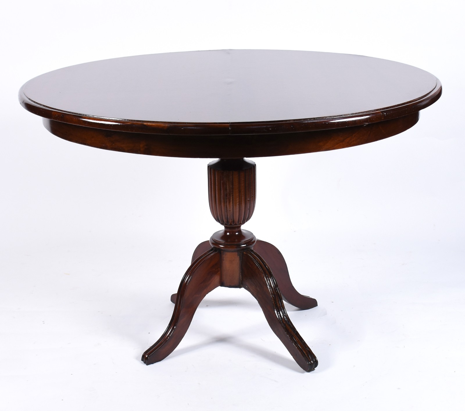 Mesa de jantar de madeira nobre, tampo redondo apoiado em coluna... - foto 1 de 3