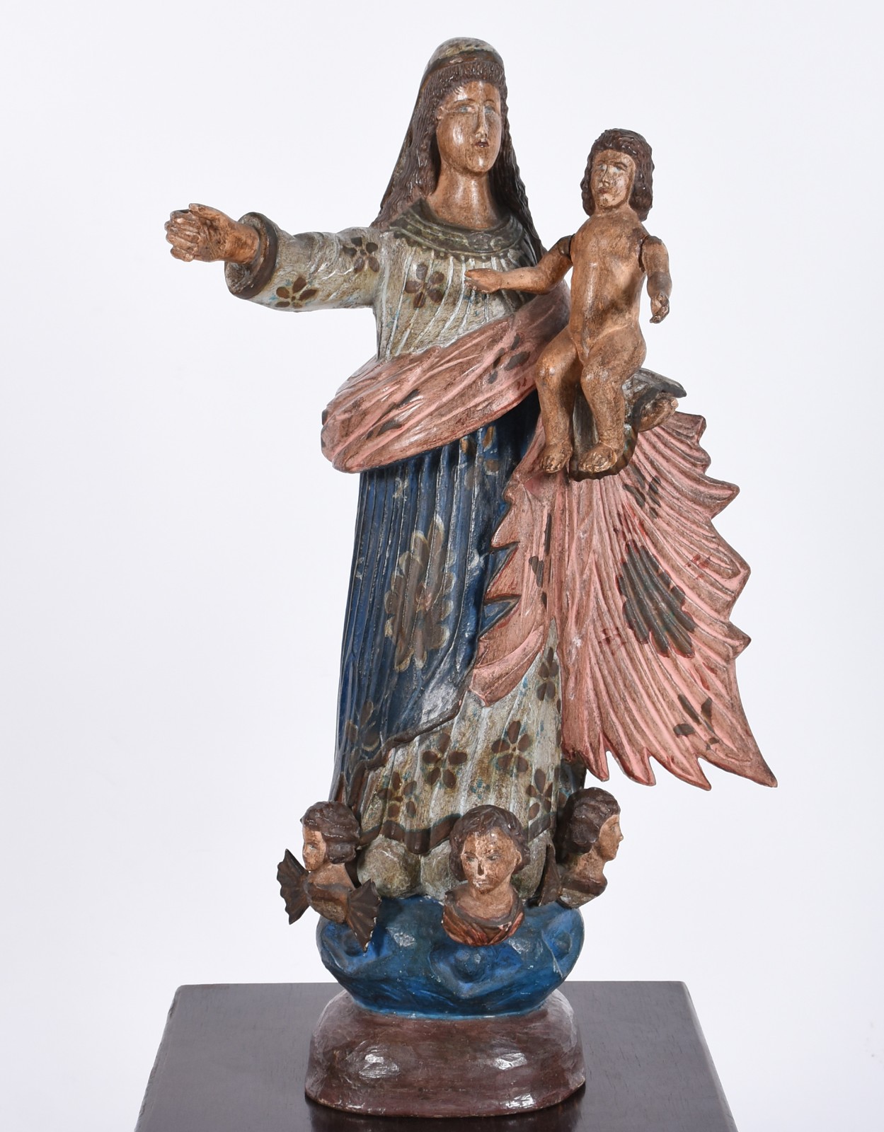 Nossa Senhora com menino - Antiga Imagem de madeira policromada... - foto 1 de 7