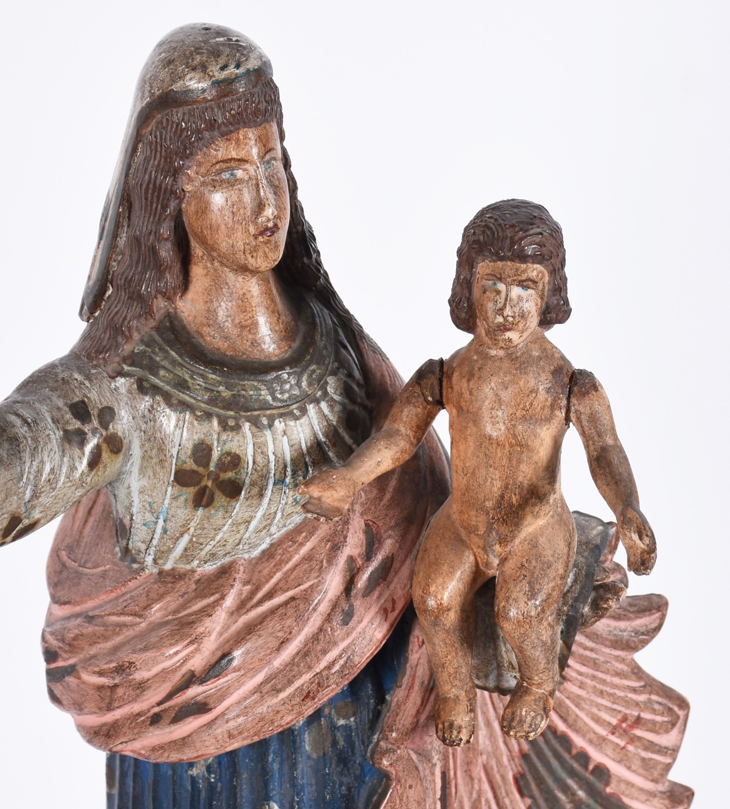 Nossa Senhora com menino - Antiga Imagem de madeira policromada... - foto 4 de 7