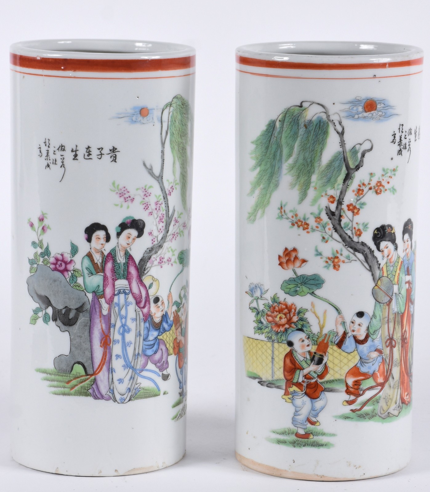 Par de antigos vasos de porcelana chinesa, feitio cilíndrico... - foto 2 de 6