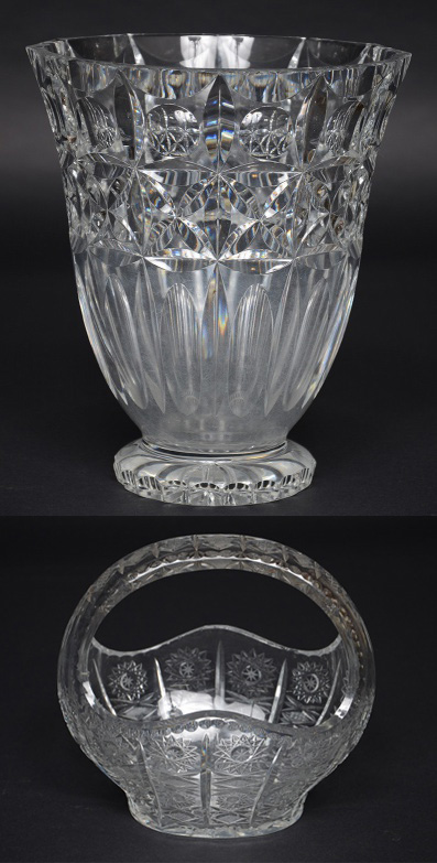 Duas peças de cristal lapidado, sendo vaso (altura 25 cm - borda... - foto 1 de 2