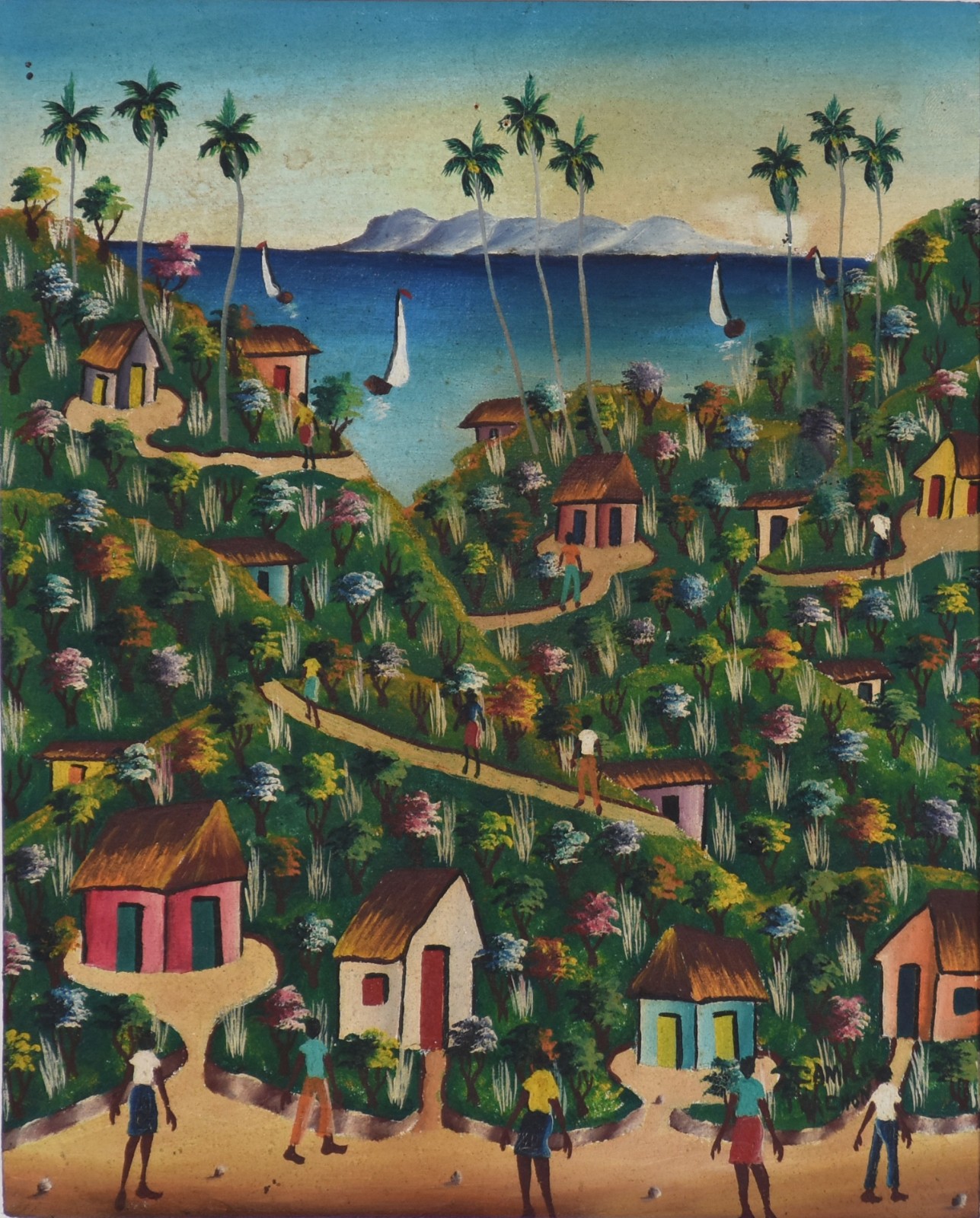 Sem assinatura, Paisagem com casas, barcos e figuras - foto 2 de 6