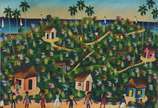 Sem assinatura, Paisagem com casas, barcos e fi... - Óleo sobre tela - Par. Arte naif.