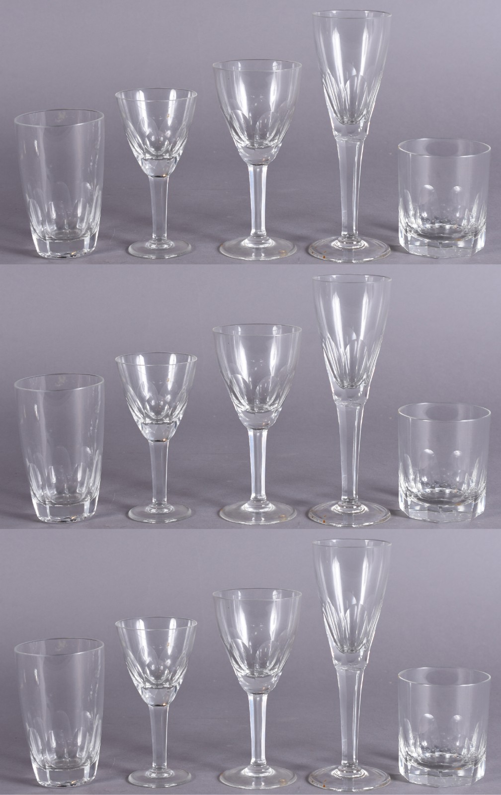 Serviço de copos de cristal facetado composto de: 12 flutes para... - foto 1 de 6