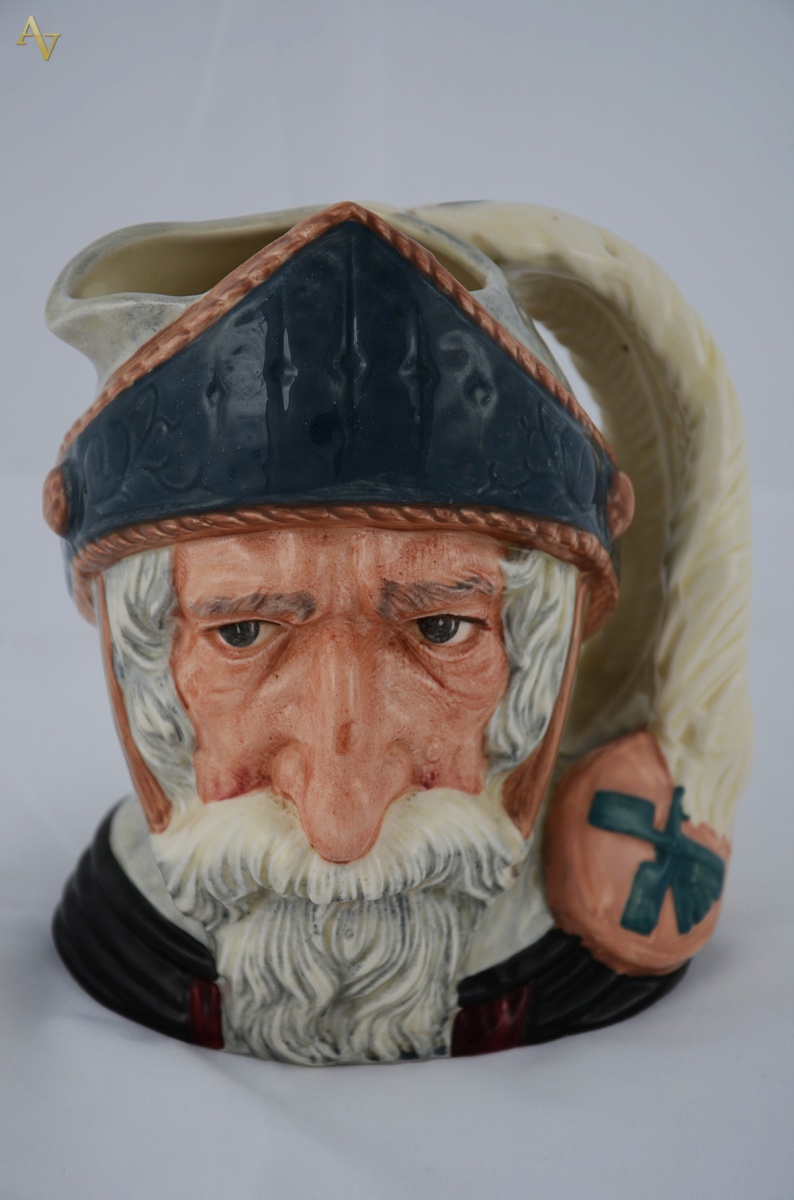Caneca de faiança inglesa Royal Doulton rep. D. Quixote. Alt. 21 cm... - foto 1 de 2