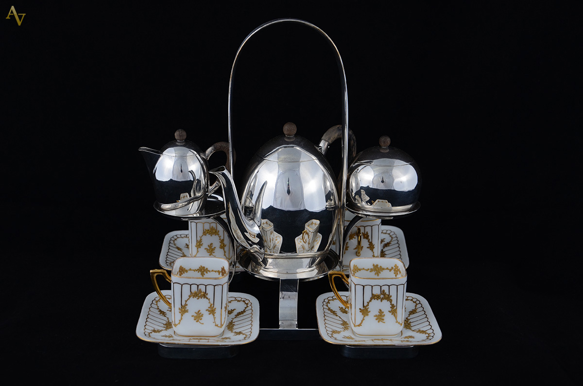 Serviço de café com armação de prata 800 mls, ART DECO, acompanham 4...