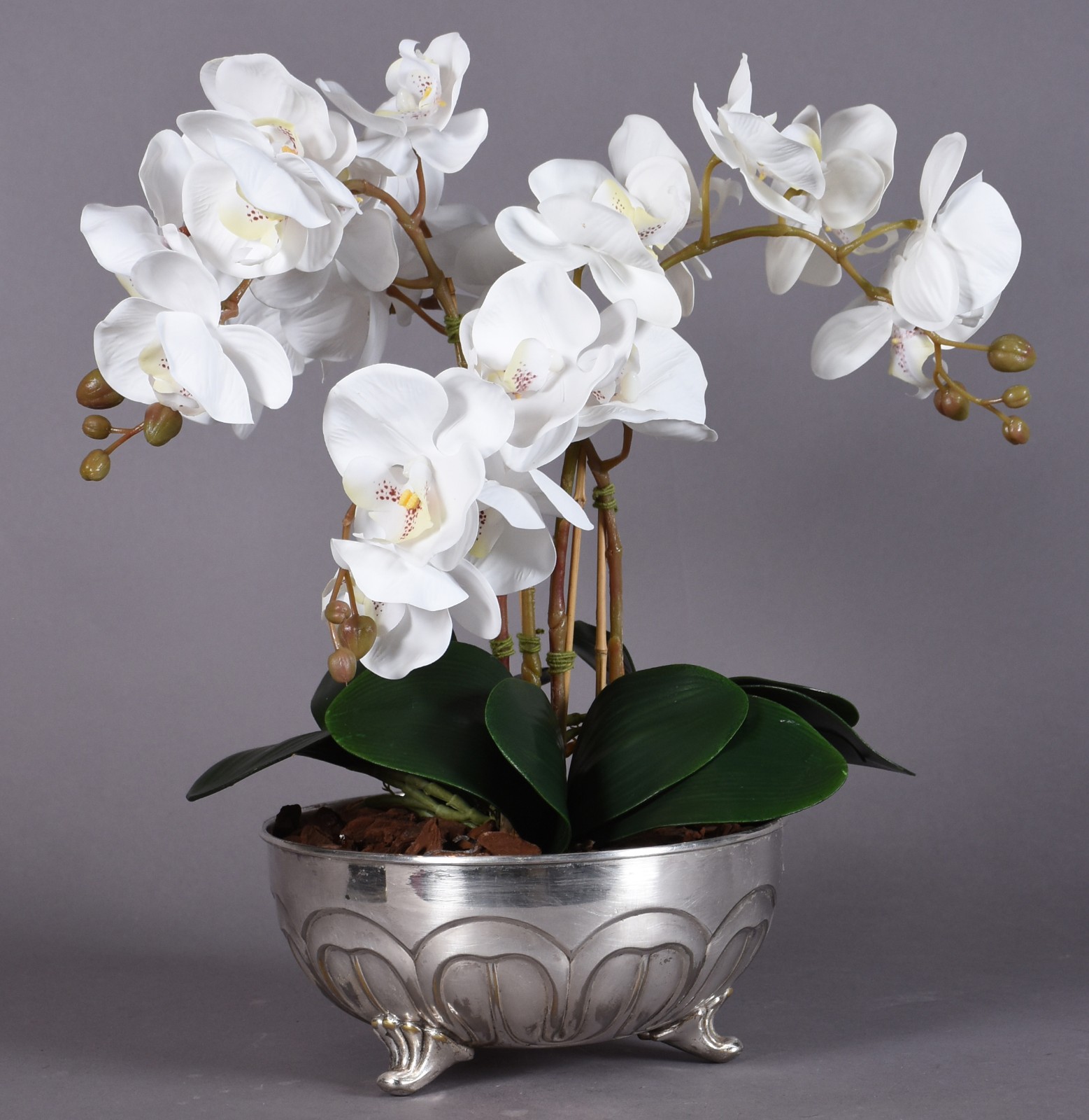 Cachepot com banho de prata com composição flor orquídeas permanentes. - foto 2 de 4