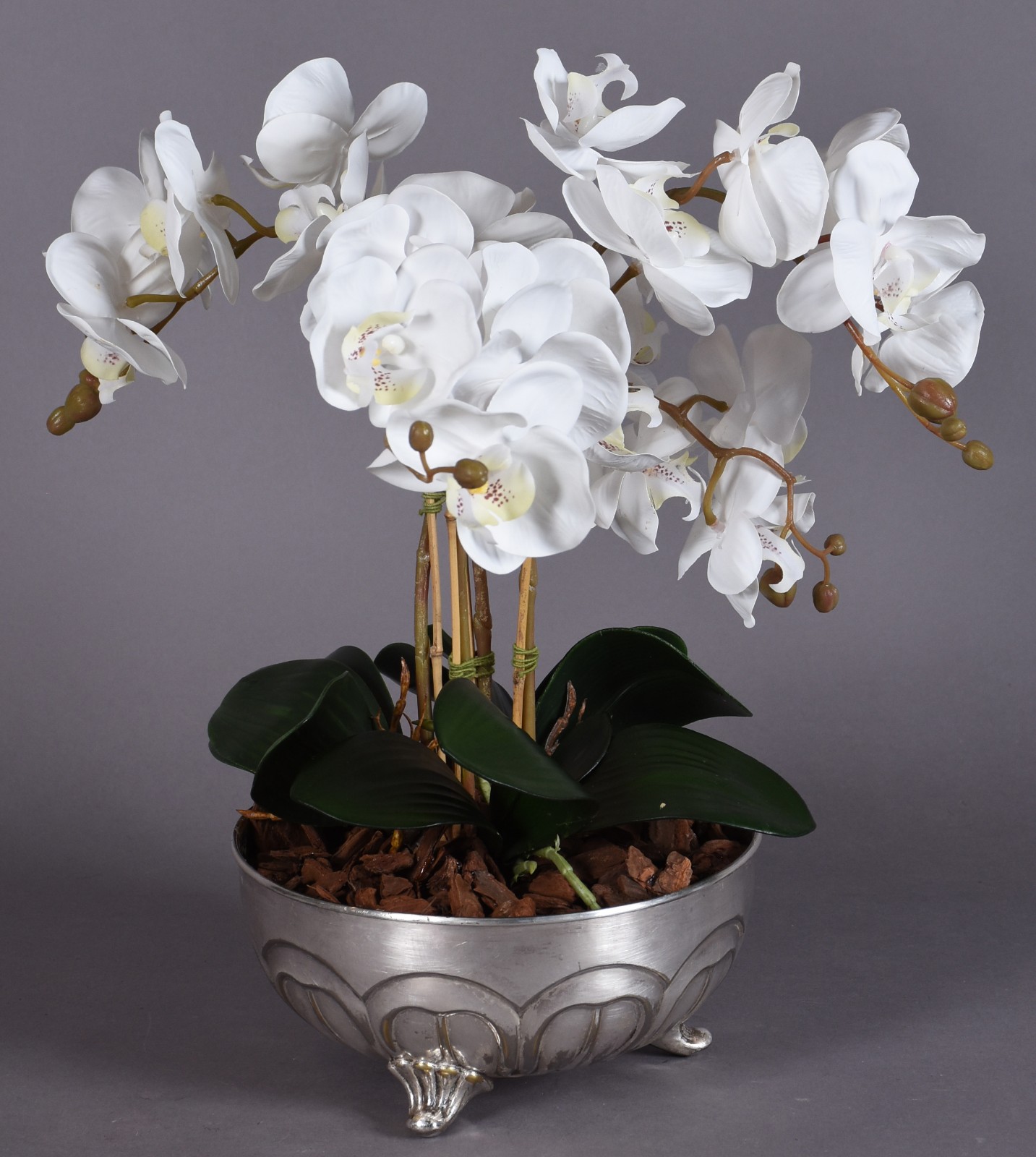 Cachepot com banho de prata com composição flor orquídeas permanentes. - foto 3 de 4