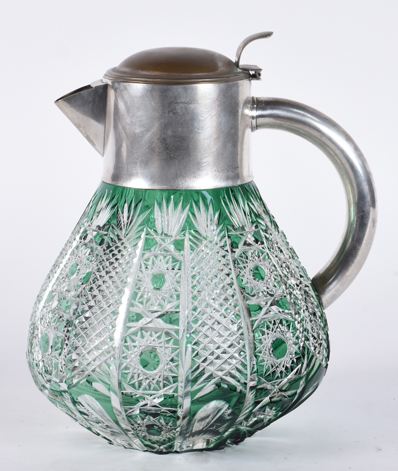 Jarra de cristal lapidado doublé verde, bocal e alça de metal. (metal... - foto 5 de 7