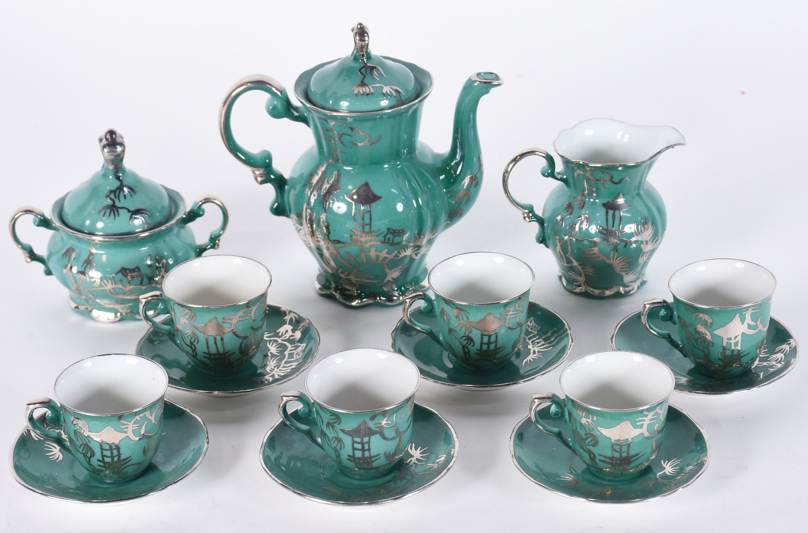 Serviço de café de porcelana Real na cor verde com aplicações de... - foto 1 de 5