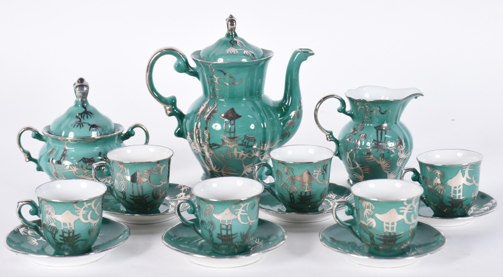 Serviço de café de porcelana Real na cor verde com aplicações de... - foto 2 de 5