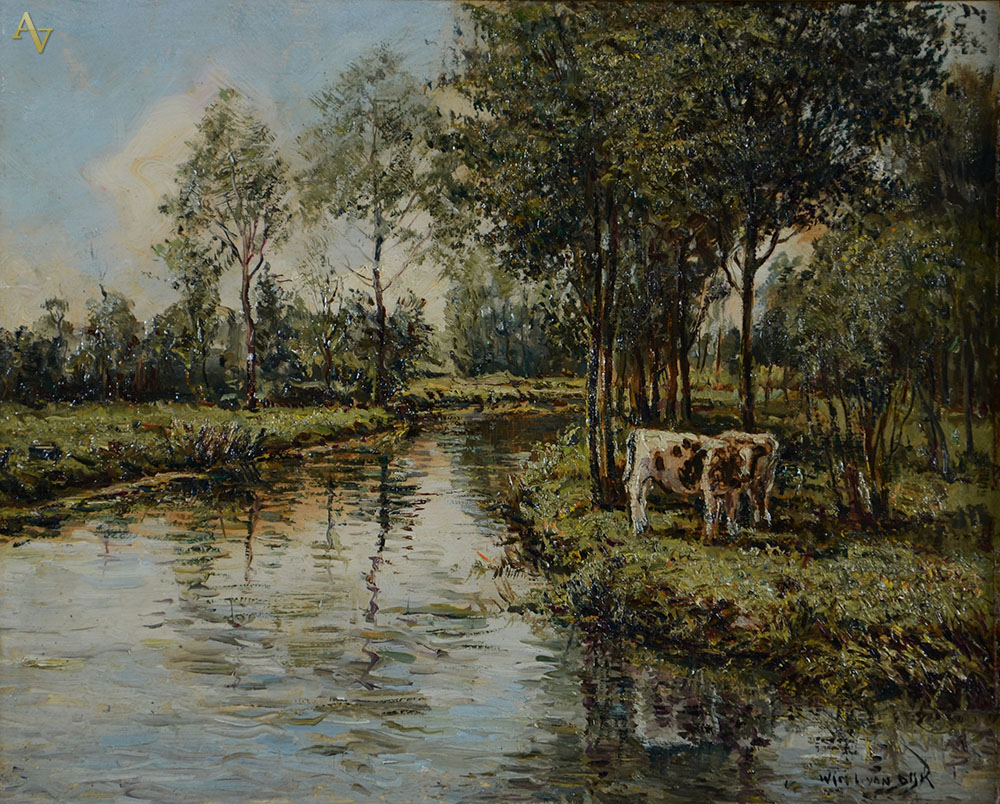 WIN VAN DIJK - Paisagem com riacho e bois - ost - 32 x 41 - foto 1 de 2