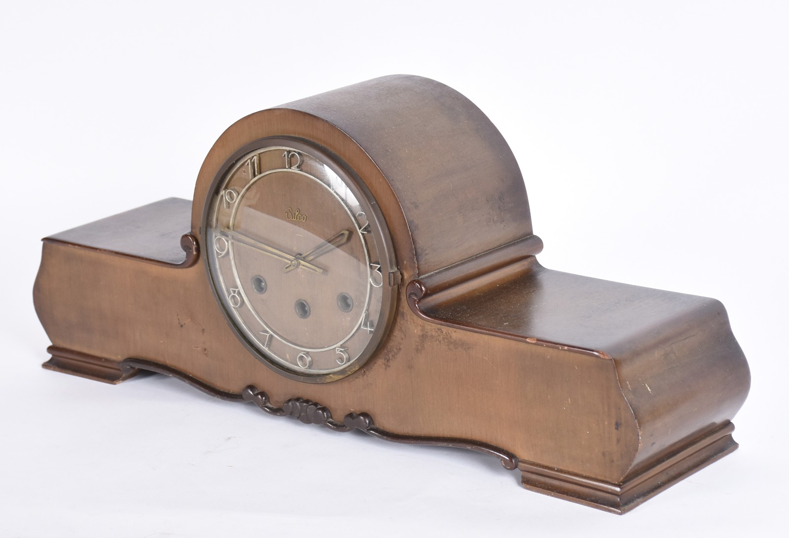 Relógio de mesa, caixa de madeira, máquina parada. - foto 1 de 5