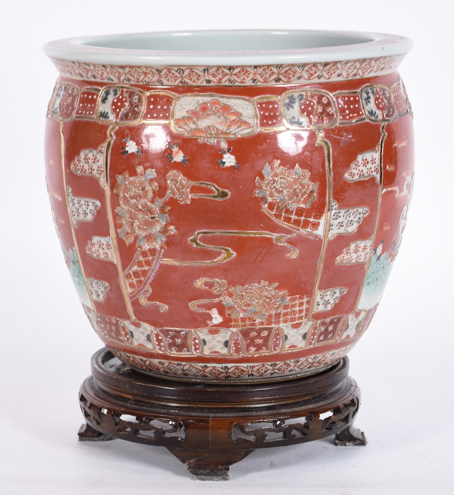 Aquário/cachepot de porcelana oriental policromada, interior com... - foto 2 de 5